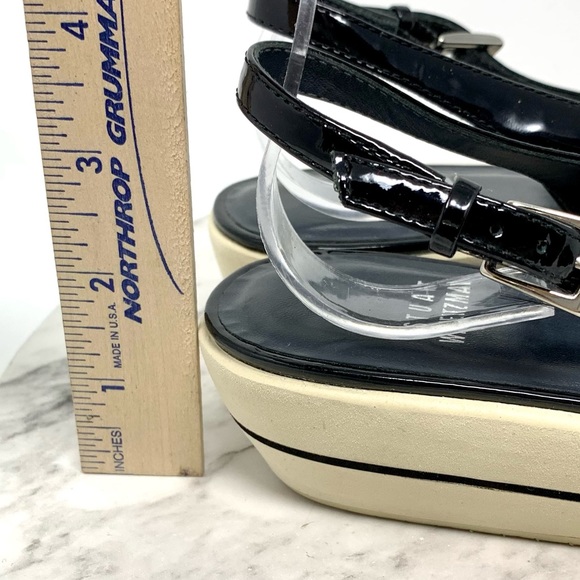 Stuart Weitzman Peep Toe Slingback Flatform two tone patent leather black 7.5 - Picture 12 of 13